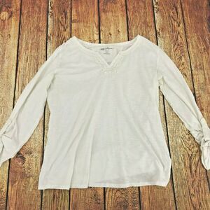 Eddie Bauer Women's Shirt Roll Tab Sleeve Semi Sheer Basic Casual Size Large